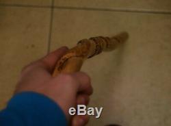 Antique Wooden Wood Carved Handmade Walking Stick Cane Wrapped Snake Design