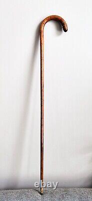 Antique clook handle Inlaid metal wire wooden walking stick