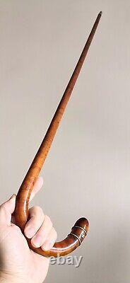 Antique clook handle Inlaid metal wire wooden walking stick