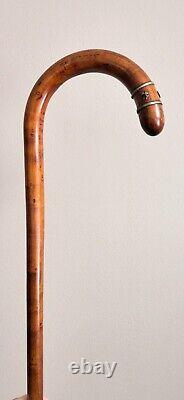 Antique clook handle Inlaid metal wire wooden walking stick