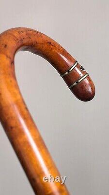 Antique clook handle Inlaid metal wire wooden walking stick