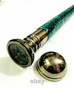Antique victorian brass handle compass wooden walking stick nautical canes gift