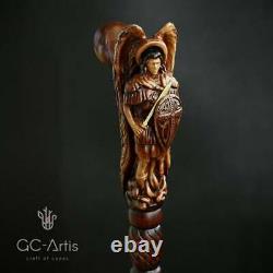 Archangel Michael Wooden Walking Stick Cane Wood Carved Crafter Wings metal Gift