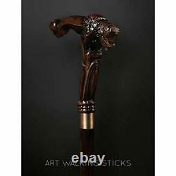 Art Buffalo Walking Stick Unisex, Wooden Cane for Gift, Hand Carved Hiking Canne