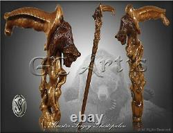 Awakening Bear Grizzly Honey Wooden Carved Hand Crafted Walking Stick Cane Dark
