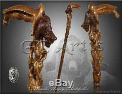 Awakening Bear Grizzly Walking Stick Cane Wooden Hand Carved Handle MZ13