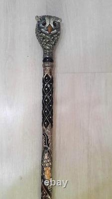 BLACK FRIDAY Owl handled Collectible Handmade Walking Stick, Wooden Carved Cane