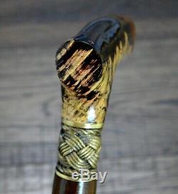 BURL Canes Walking Sticks Wood Reeds Bronze Wooden Handmade Cane Stick Men's #16