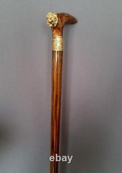 BURL Wooden Lion King Handmade Cane Walking Stick Unique Accessories BRONZE NEW