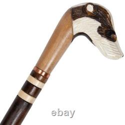 Badger terrier carering dane head handle wooden walking stick new handmade style