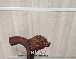 Bear Head Handle Hand Carved Walking Cane Wooden Walking Stick Handmade Style A