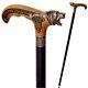 Bear Metal Walking Stick Bronze Cane Brass Light Wooden Handle Black Shaft Men