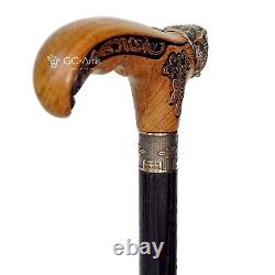 Bear Metal Walking Stick Bronze Cane Brass Light Wooden Handle Black Shaft men