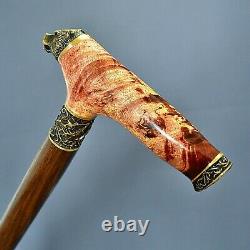 Bear Stabilized Burl Handle Wooden Handmade Cane Walking Stick Unique Exclusive