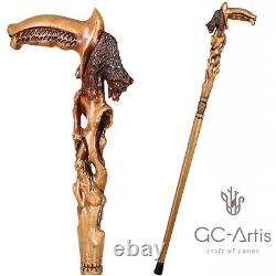 Bear walking stick wooden cane for man men Hand carved wood crafted GC-Artis