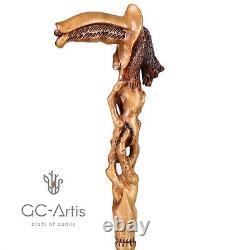 Bear walking stick wooden cane for man men Hand carved wood crafted GC-Artis