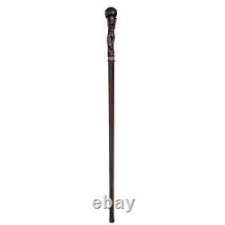 Beautiful Goddess Hand Carved Wooden Walking Stick Cane Handle Marquetry Designe