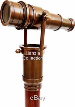 Beautiful Set Of 3 Spy Telescope Brass Victorian Wooden Walking Cane Stick
