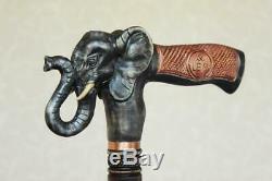 Black Elephant wooden cane Hand carved handle and staff Style walking stick Wood