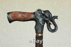 Black Elephant wooden cane Hand carved handle and staff Style walking stick Wood
