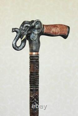 Black Elephant wooden cane Hand carved walking stick Hiking stick Wood elephant