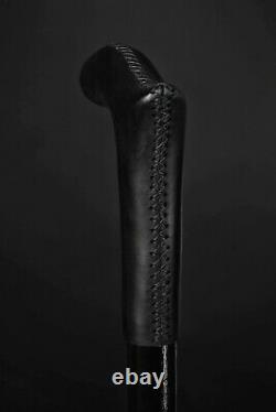 Black Leather Walking Stick Derby Wooden Cane for Gift Hand Carved Baston