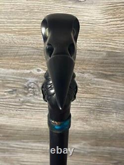 Black Raven Cane Walking Stick Wood Wooden Antique Style Hand carved Designer