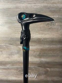 Black Raven Cane Walking Stick Wood Wooden Antique Style Hand carved Designer