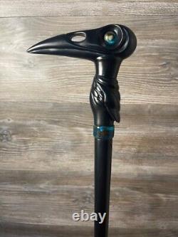 Black Raven Cane Walking Stick Wood Wooden Antique Style Hand carved Designer