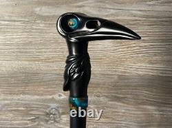 Black Raven Cane Walking Stick Wood Wooden Antique Style Hand carved Designer