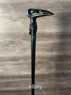 Black Raven Cane Walking Stick Wood Wooden Antique Style Hand carved Designer