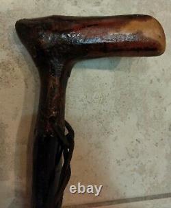 Black Wooden CANE L shape top walking stick 37 1/2 sturdy with leather strap