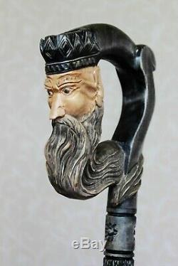 Black wooden cane Dark King Carved handle Hand carved Walking stick cane
