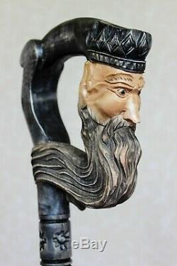 Black wooden cane Dark King Carved handle Hand carved Walking stick cane