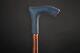 Blue Leather Walking Stick, Derby Wooden Cane For Gift