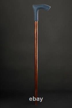 Blue Leather Walking Stick, Derby Wooden Cane for Gift