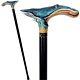 Blue Whale Wooden Walking Cane Stick Hand Crafted Handle Black Shaft Sea Style