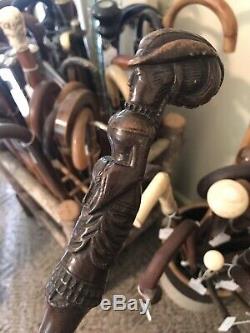 Bone Carved Wooden Sword Walking Stick Cane Antique Old Lot Whale Gold Sterling