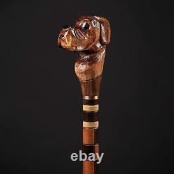 Boxer Carved Walking Stick Dog Handmade Wooden Cane Hand Crafted Hiking Cant