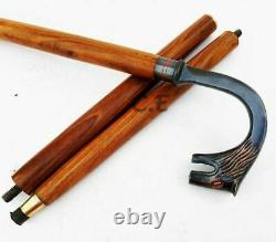 Brass Antique Style Designer Handle Cane Wooden Walking Stick Set of Nine 9
