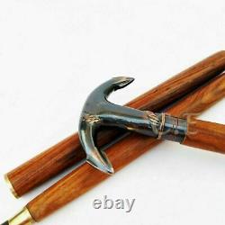 Brass Antique Style Designer Handle Cane Wooden Walking Stick Set of Nine 9