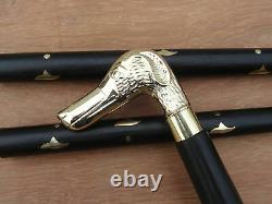 Brass DOG Head Handle Antique Style Wooden Walking Stick Cane VINTAGE Gift