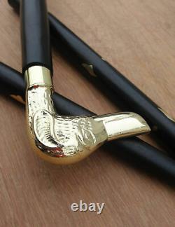 Brass DOG Head Handle Antique Style Wooden Walking Stick Cane VINTAGE Gift