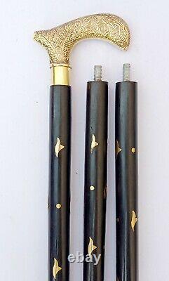 Brass Derby Beautiful Solid Black Walking Stick cane Victorian Wooden Cane