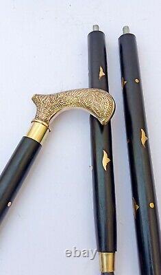 Brass Derby Beautiful Solid Black Walking Stick cane Victorian Wooden Cane