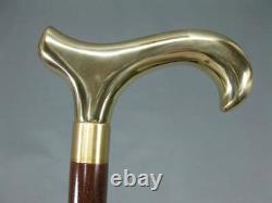 Brass Designer Handle Vintage Walking Derby Head Wooden Shaft Victorian Stick