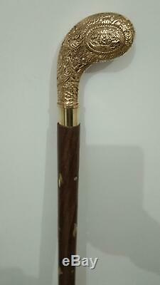 Brass Handle Lot Of 6 Pieces Designer Head walking Stick leather wooden Cane