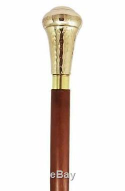 Brass KNOB Handle Nautical Brown Wooden Walking Stick Cane Golden Finish Gift