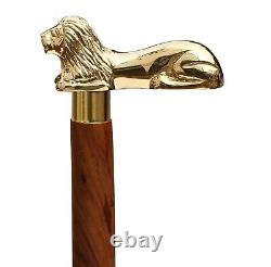 Brass Lion Head Designer Head Wooden Walking Cane Stick Antique Style Cane