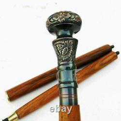 Brass Royal Knob Head Handle Vintage Style Wooden Walking Stick 3 Fold Cane